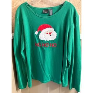 Holiday Inspirations Santa Ho Ho Ho‎ Green Christmas Top Womens Size XL